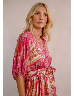 Vestido de manga corta con lazada y estampado