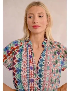 Vestido de manga corta con volantes lazada y estampado
