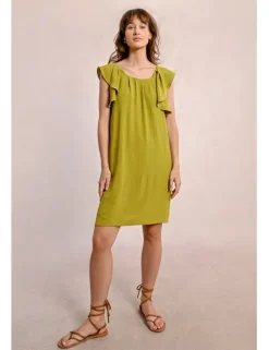 Vestido de manga corta de mariposa con pliegues