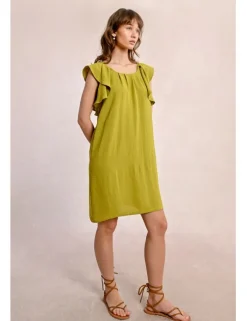 Vestido de manga corta de mariposa con pliegues