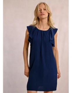 Vestido de manga corta de mariposa con pliegues