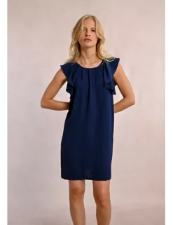 Vestido de manga corta de mariposa con pliegues