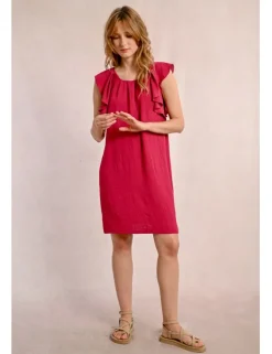 Vestido de manga corta de mariposa con pliegues