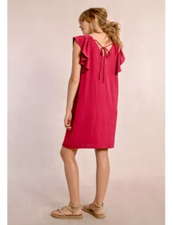 Vestido de manga corta de mariposa con pliegues