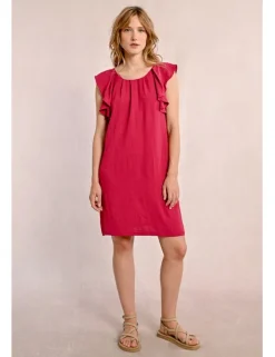 Vestido de manga corta de mariposa con pliegues