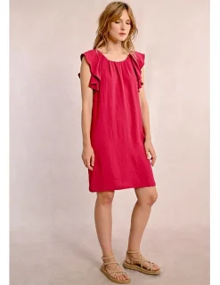 Vestido de manga corta de mariposa con pliegues