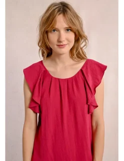 Vestido de manga corta de mariposa con pliegues