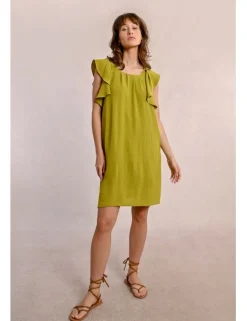 Vestido de manga corta de mariposa con pliegues