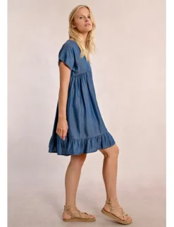 Vestido de manga corta efecto vaquero con volantes