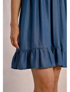Vestido de manga corta efecto vaquero con volantes