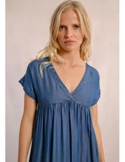 Vestido de manga corta efecto vaquero con volantes