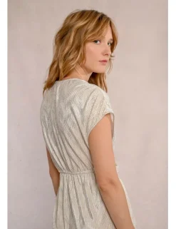 Vestido de manga corta en tejido brillante
