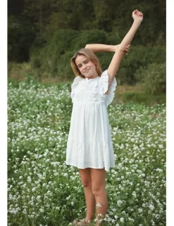 Vestido de manga corta mariposa con volantes