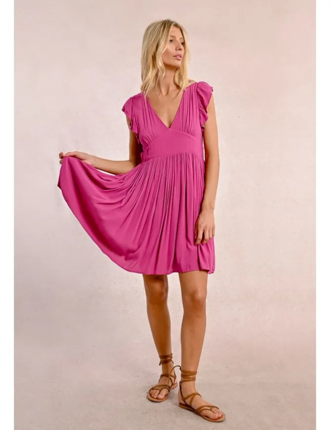 Vestido de manga corta mariposa con pliegues