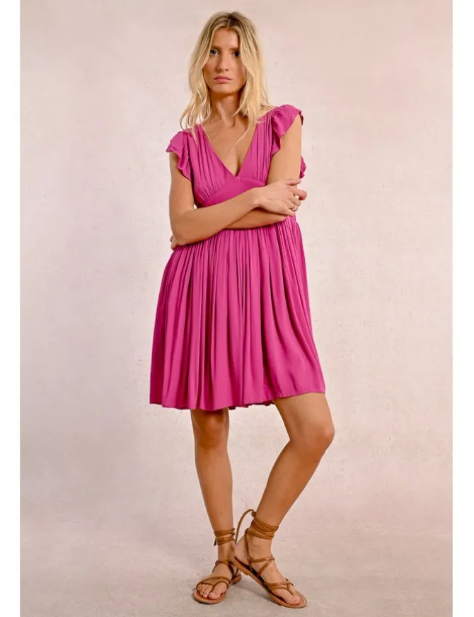 Vestido de manga corta mariposa con pliegues