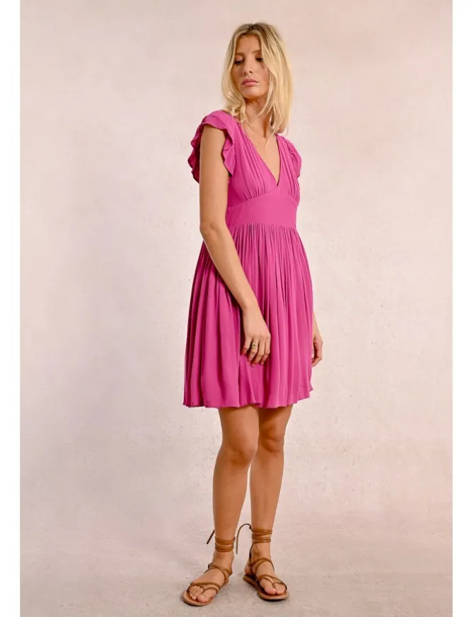Vestido de manga corta mariposa con pliegues
