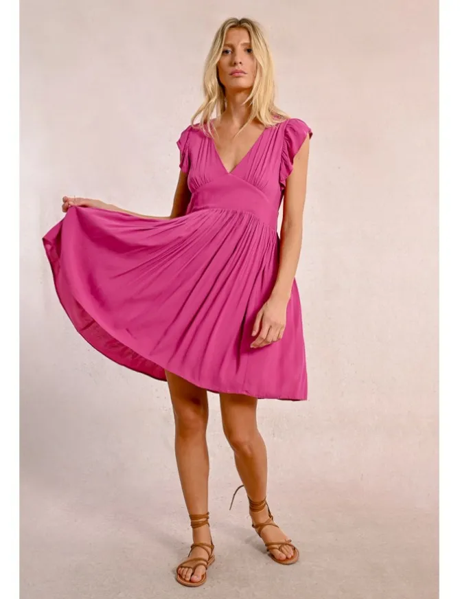Vestido de manga corta mariposa con pliegues