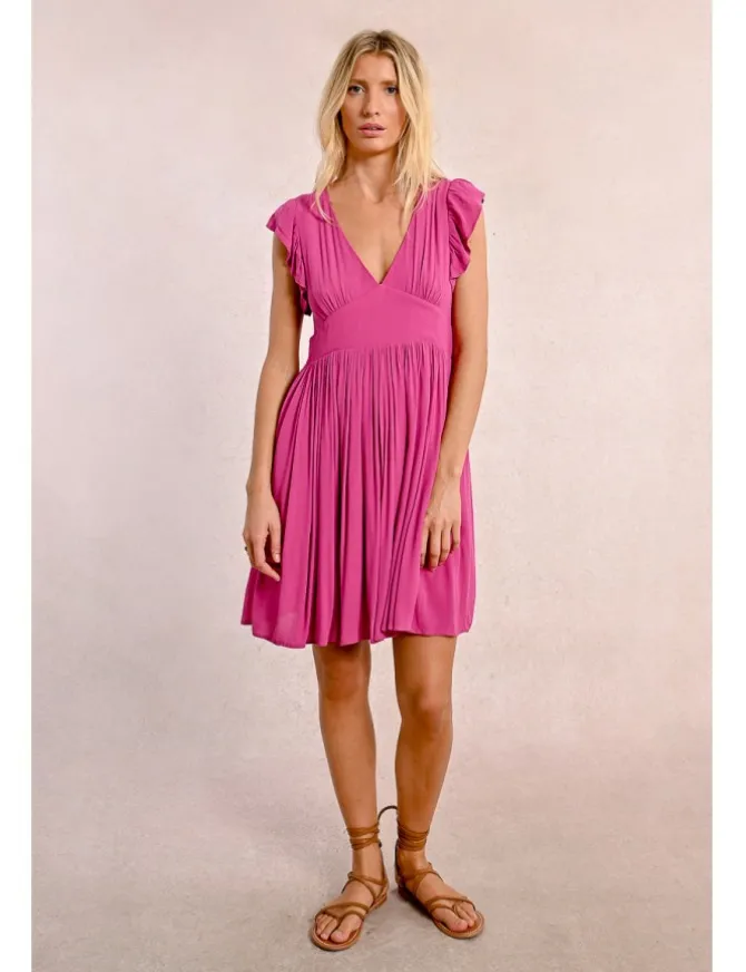 Vestido de manga corta mariposa con pliegues