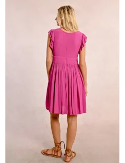 Vestido de manga corta mariposa con pliegues