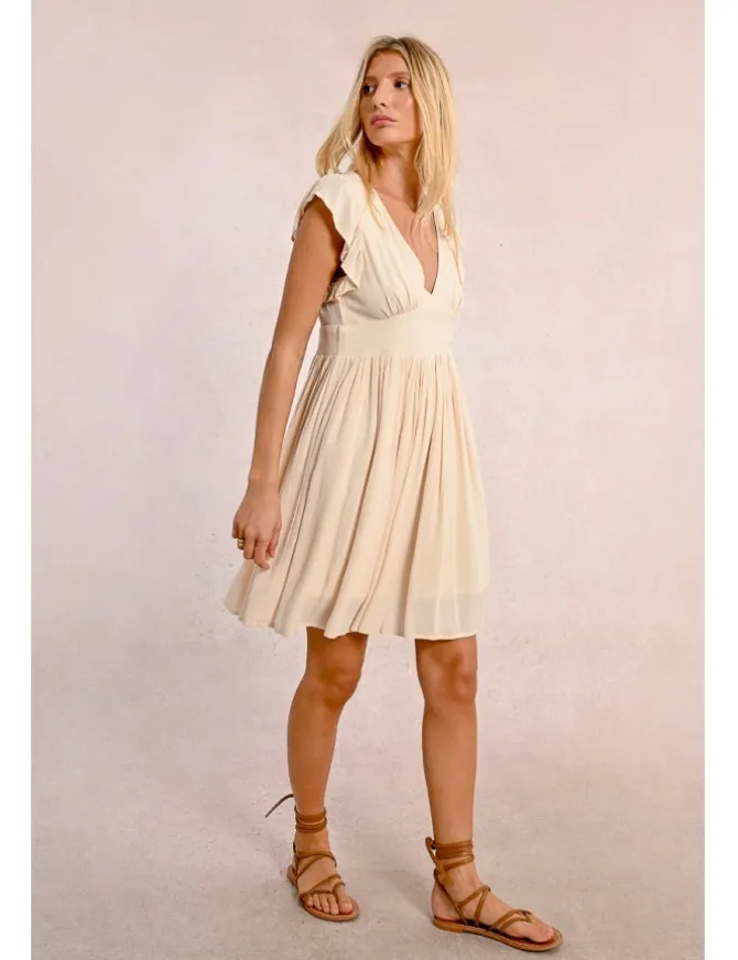 Vestido de manga corta mariposa con pliegues