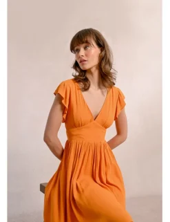 Vestido de manga corta mariposa con pliegues