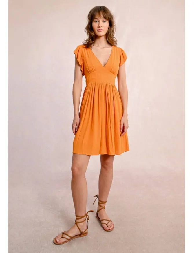 Vestido de manga corta mariposa con pliegues