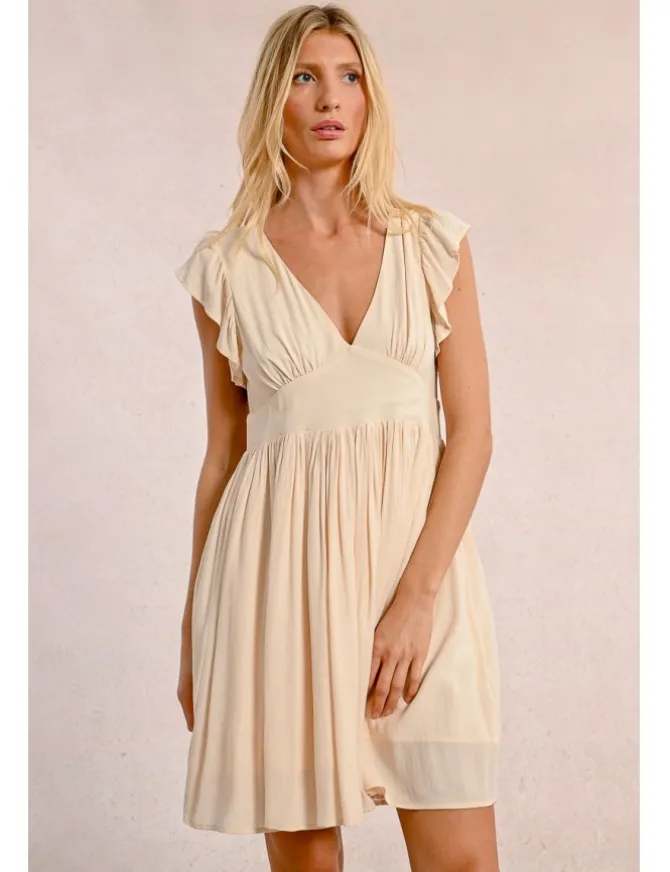 Vestido de manga corta mariposa con pliegues