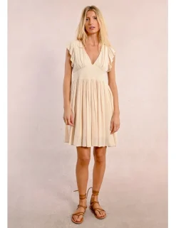 Vestido de manga corta mariposa con pliegues