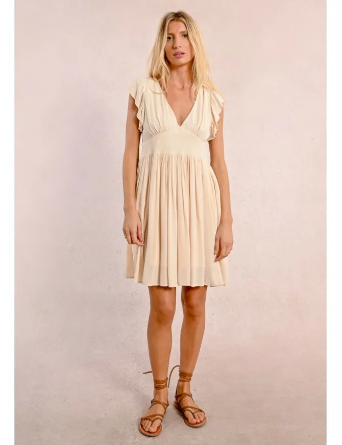 Vestido de manga corta mariposa con pliegues
