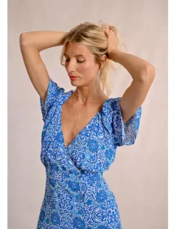 Vestido de manga corta mariposa con estampado