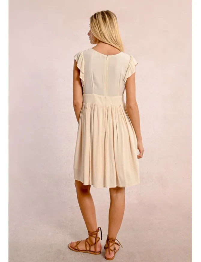 Vestido de manga corta mariposa con pliegues