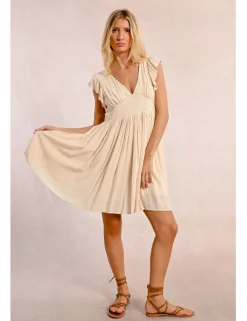 Vestido de manga corta mariposa con pliegues