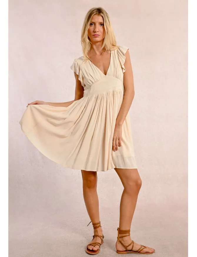 Vestido de manga corta mariposa con pliegues
