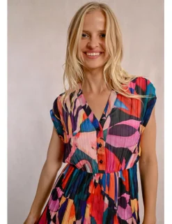 Vestido de manga corta plisado