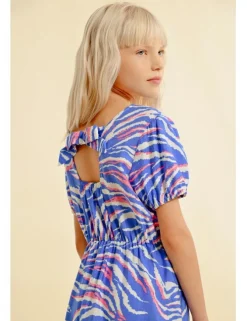 Vestido de manga larga con estampado y abertura