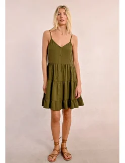 Vestido de tirantes con volantes y lazada