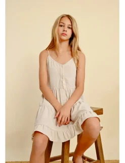Vestido de tirantes volantes y lazada