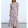 Vestido largo asimétrico con estampado floral
