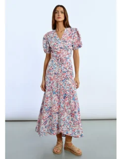 Vestido largo asimétrico con estampado floral