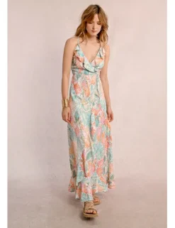 Vestido largo con estampado y volantes