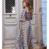 Vestido largo con estampado y lazada