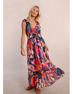 Vestido largo con estampado y volantes