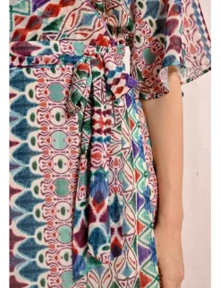 Vestido largo con estampado y lazada