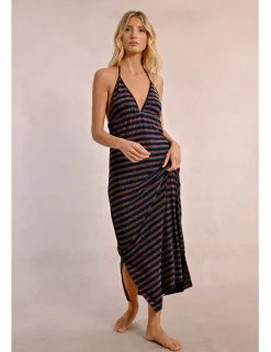 Vestido largo con estampado en tejido brillante