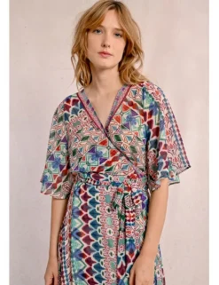 Vestido largo con estampado y lazada