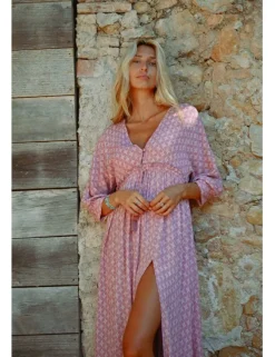 Vestido largo con estampado y lazada