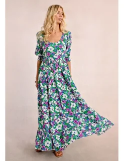 Vestido largo con estampado y pliegues