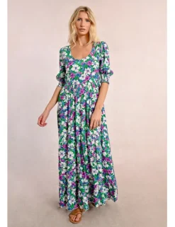 Vestido largo con estampado y pliegues