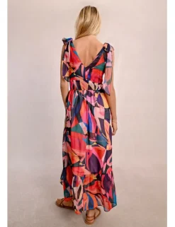 Vestido largo con estampado y volantes