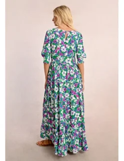 Vestido largo con estampado y pliegues